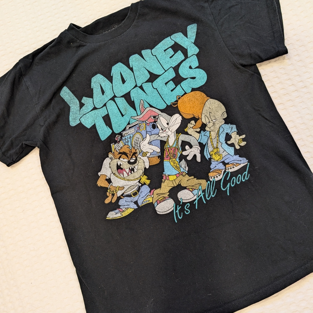 Women's MEDIUM Looney Tunes Gangster Black Graphic T-Shirt